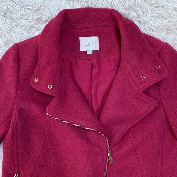 🎉HP🎉 Loft Wool Blend Moto Coat 💗 Raspberry - Picture 10 of 16